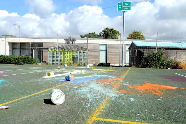 Paint spattered after a vandal attack at Marvels and Meltdowns in Gosport  
Picture: Sarah Standing (180582-213)