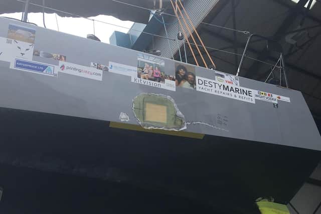 The Pixel Boat is undergoing repairs after it was hit while docked in a marina. Picture: Team Pixel Boat