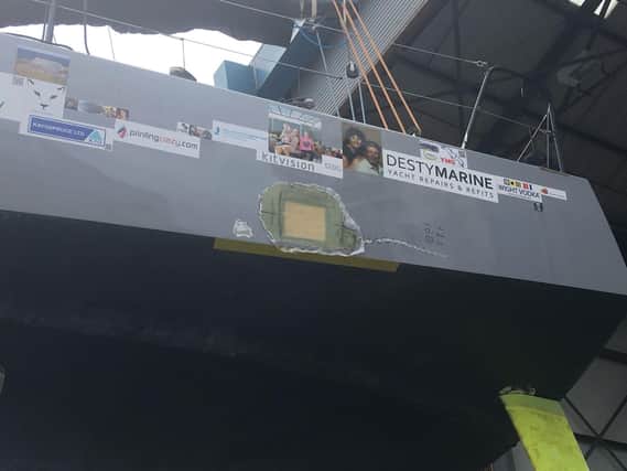 The Pixel Boat is undergoing repairs after it was hit while docked in a marina. Picture: Team Pixel Boat