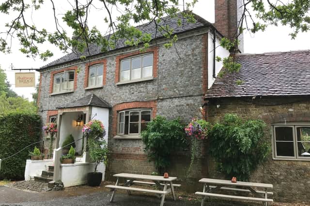 Worth the drive - The Halfway Bridge between Midhurst and Petworth and, below, the Yorkshire pudding-crowned roast lamb.