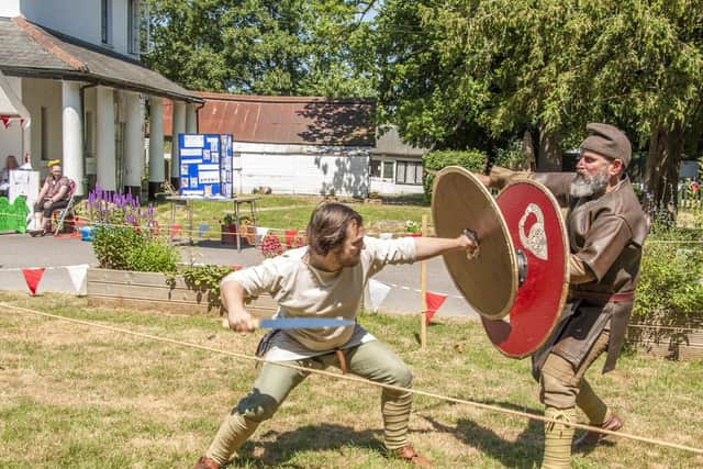 Weorod members in a display of fighting from the Early Medieval period