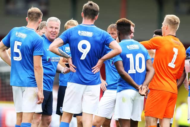 Kenny Jackett addresses his Pompey players. Picture: Joe Pepler