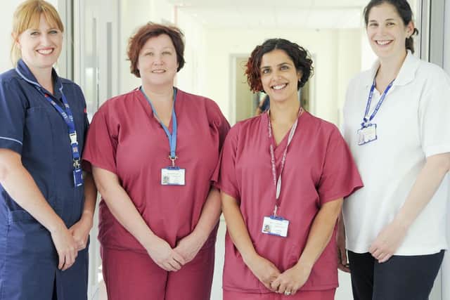 From left, nurse Charlotte Bellis, Dr Sarah Marston, Dr Yousra Ahmad and physiotherapist Erin Williams. Macmillan Cancer Support has opened its first Cancer Support Surgery School for patients at the Queen Alexandra Hospital, Portsmouth.