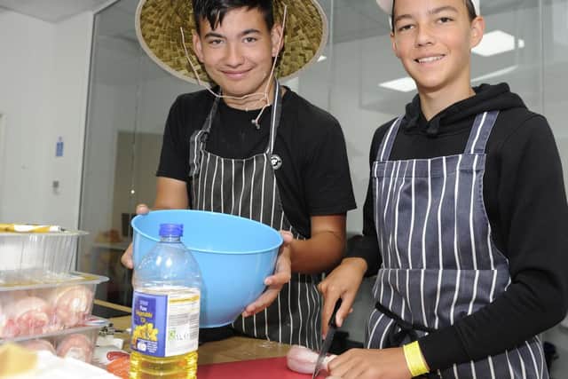 Youngsters throughout the Portsmouth area have taken part in the summer education programme at Portsmouth Football Club. (l to r) Daniel Fawcett and Austin Walters both sixteen. Picture: Ian Hargreaves