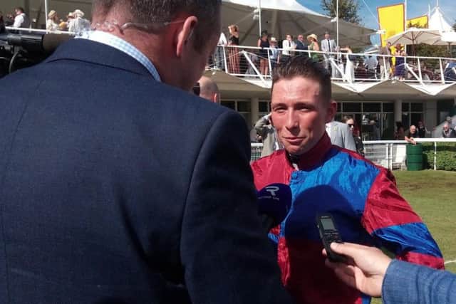 Jason Watson chats to the media after his Stewards' Cup win