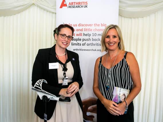 Caroline Dinenage, right, at an Arthritis Research UK event in parliament. Picture: Pete Jones