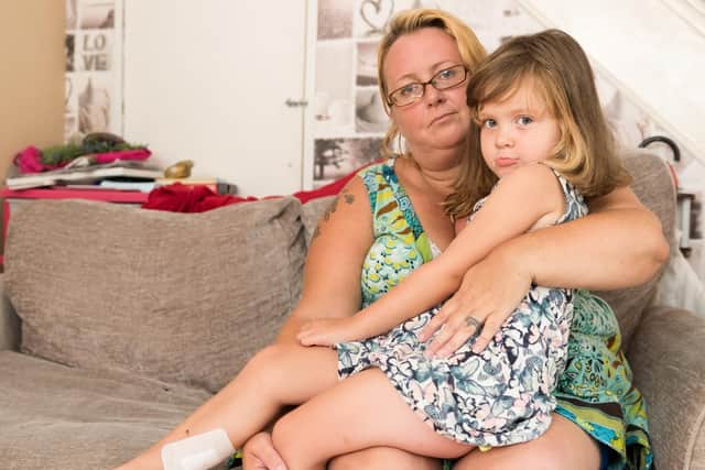Lilly Jones, three, was left with three deep gashes after being cut by a dumped barbecue grill on Southsea Common. Mum Lisa Perkins described the ordeal as horrendous. Picture: Duncan Shepherd