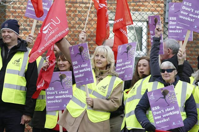 Jenny Thornby with protestors outside Fort Blockhouse, Haslar Road, Gosport with their banners. Picture: Habibur Rahman