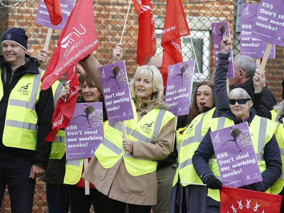 Jenny Thornby with protestors outside Fort Blockhouse, Haslar Road, Gosport with their banners. Picture: Habibur Rahman