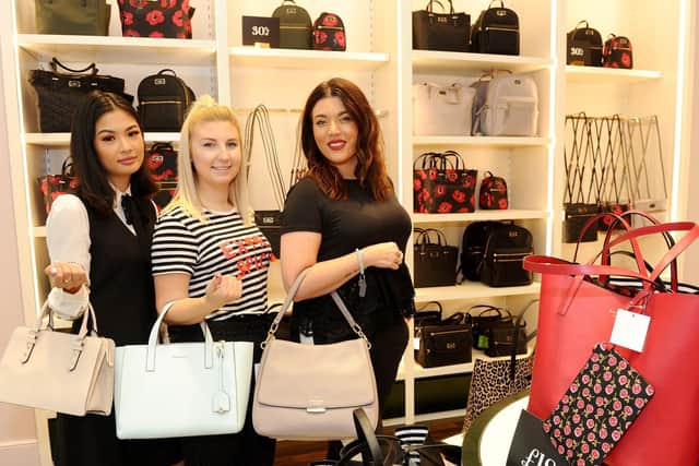 (L-r) Charlotte Hua,  Lauren McManus and Stacey Collins at the new kate spade new york store at Gunwharf Quays. Picture: Sarah Standing