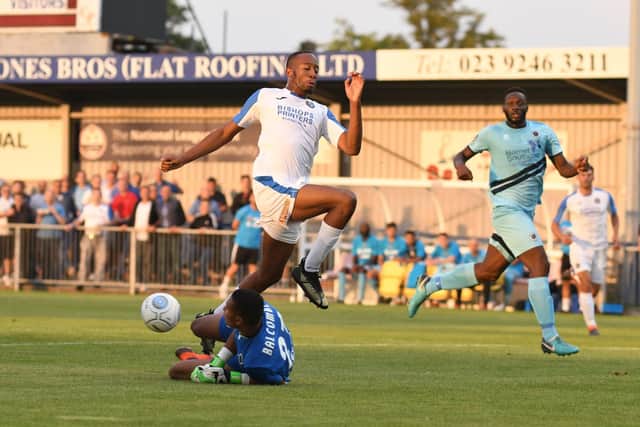 Nicke Kabamba is denied by Ellery Balcombe. Picture: Neil Marshall
