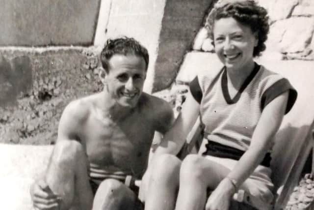 Doreen and her husband, Frank Hill, at the seaside.