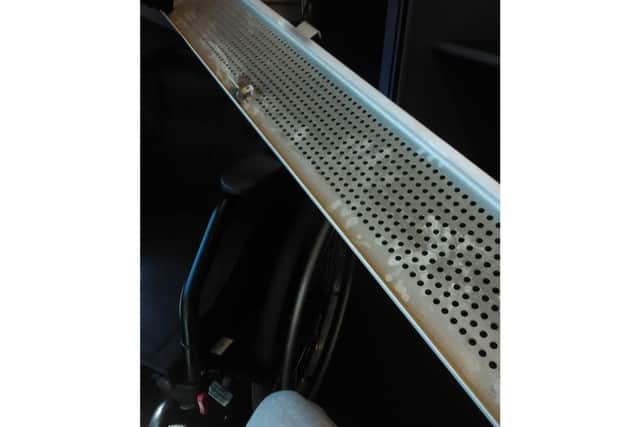 The lighting grille which fell from the train ceiling