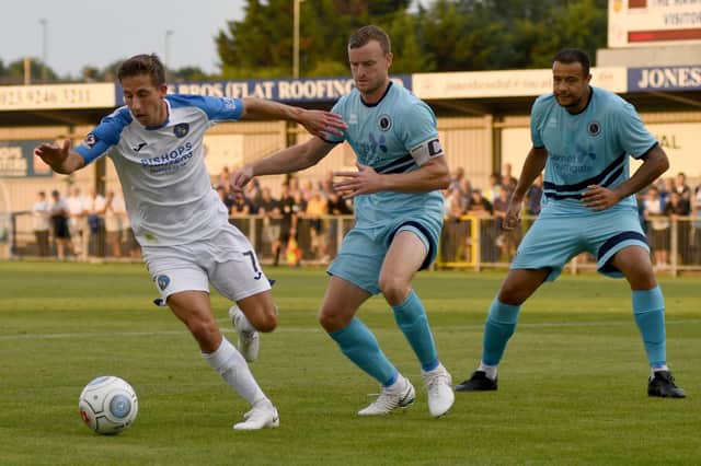 Hawks midfielder Wes Fogden played well against Boreham Wood and came close to scoring. Picture: Neil Marshall