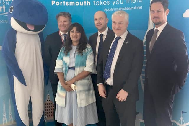 Pictured are, left to right, CEO of Portsmouth City Council David Williams, shipping minister Nusrat Ghani MP, Mike Sellers, head of Portsmouth International Port, Gerald Vernon-Jackson, leader of Portsmouth City Council and Stephen Morgan MP at the unveiling of the new linkspan. Picture: Fiona Callingham
