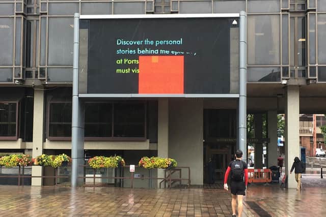 The broken Big Screen in Portsmouth Guildhall on August 10. Picture: Ben Fishwick