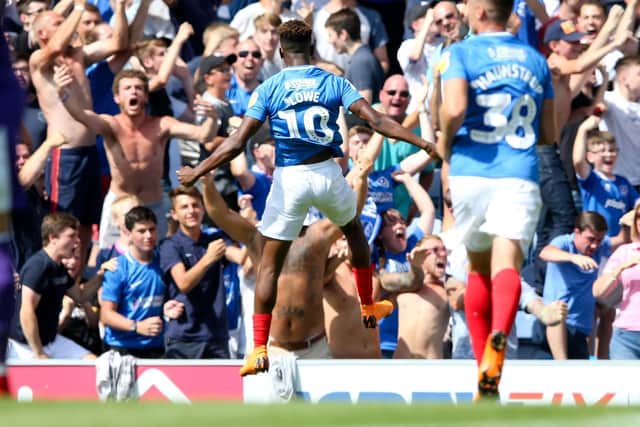 Jamal Lowe celebrates his goal against Luton.