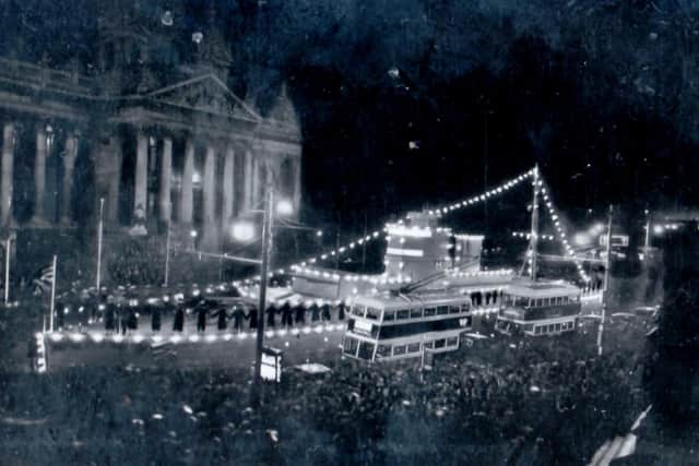 Another view of HMS Coronation, the plaster and wood battleship in Guildhall Square, Portsmouth, in 1937.