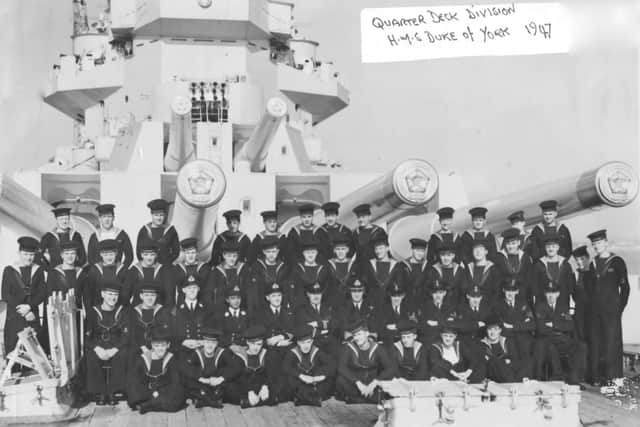 The Quarter Deck Division on the focsle of HMS Duke of York in 1947. Picture: Doug Barlow