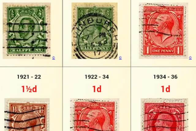 Different portraits of King George V on stamps of the period.