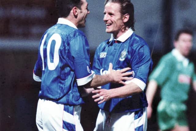 Paul Walsh, right, scored twice in Pompey's 2-2 quarter-final draw against Manchester United at Old Trafford in the 1993-94 season
