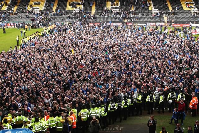 Pompey beat Notts County to win promotion to League One in 2017. Picture: Joe Pepler