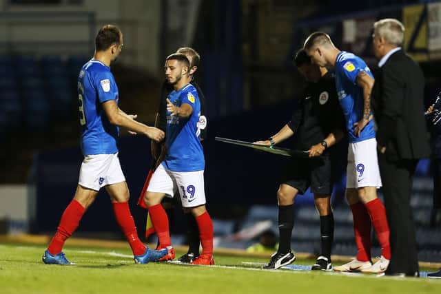 Brett Pitman was replaced by Conor Chaplin against AFC Wimbledon. Picture: Joe Pepler