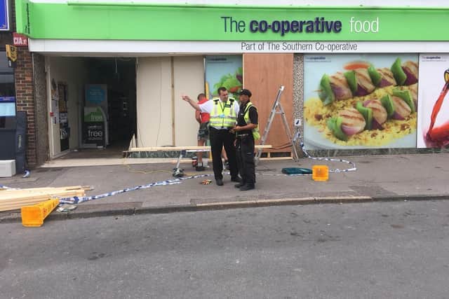Ram raid at the Co-op in Milton Road, Cowplain Picture: Steve Deeks