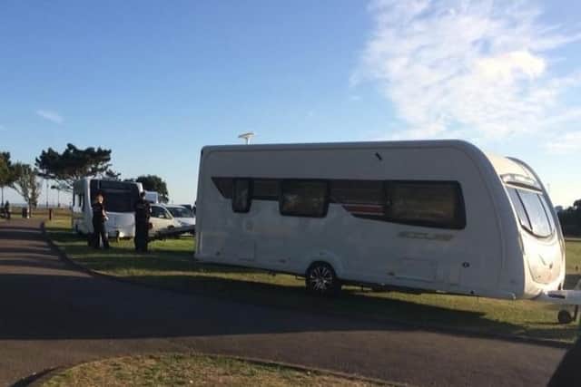 Travellers set up at Southsea Common off Canoe Lake in Southsea on August 15