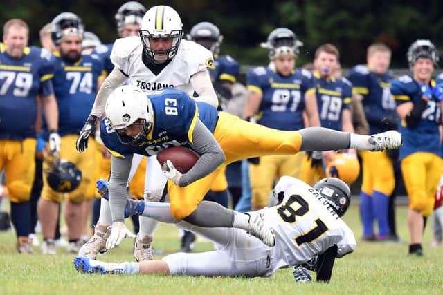 Action from the Portsmouth Dreadnoughts' 55-0 victory over the Torbay Trojans Picture: Neil Marshall