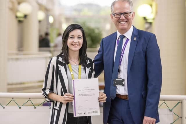Student, Britoni Farrer-Williams with Fareham College Principal, Nigel Duncan.