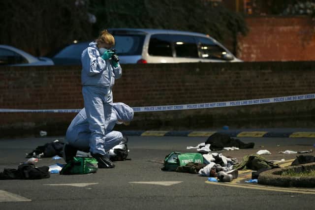 The crime scene outside Landor House. Picture: Jonathan Brady / PA Wire