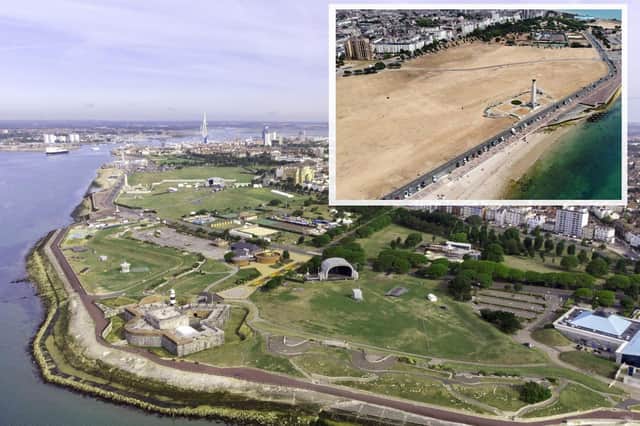 Southsea Common from the air on Friday, August 17, and inset on July 24 
Picture: Nigel Willis / Voladrone