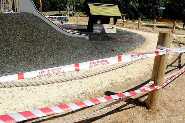 Part of Holly Hill play area in Sarisbury was damaged after an arson attack Picture: Sarah Standing (180573-9573)