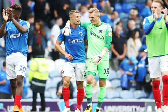 Pompey celebrate after winning 4-1 against Oxford City. Picture: Joe Pepler