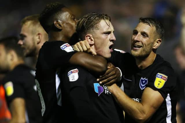 Ronan Curtis celebrates his winner against Bristol Rovers Picture: Joe Pepler