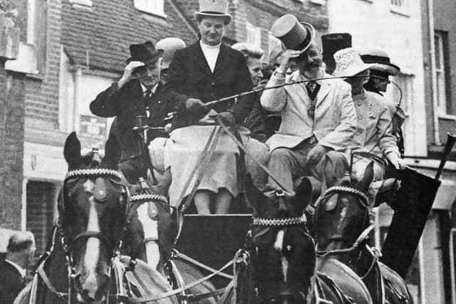 Chichester's mayor, John Gilbert, rode to the Chichester Show in this fine stage coach.