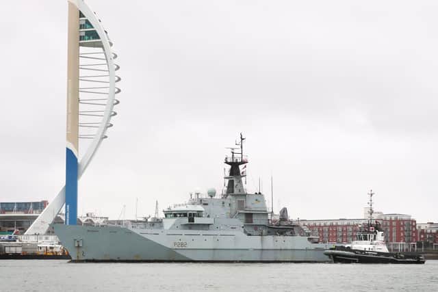 HMS Severn returning to Portsmouth before being decommissioned last year. The warship caught thieves in the act of plundering a First World War shipwreck.