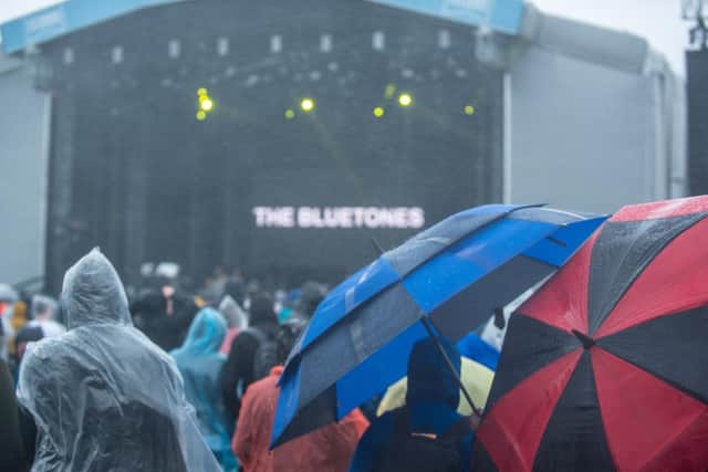 The Bluetones play the Common stage in the rain. Picture: Vernon Nash
