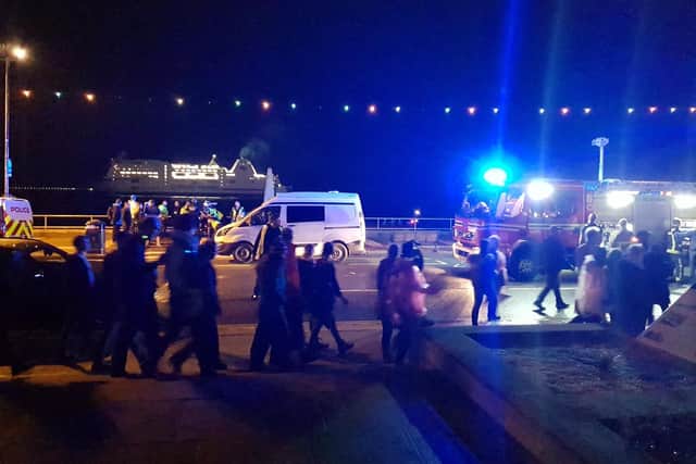 Emergency services at the this of last night's rescue in Southsea.