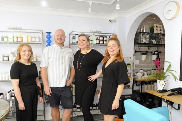 The team at Tint Hair Lounge in West Street, Emsworth. Pictured left to right are: Amie Lovemey, Peter Gibbs, Sarah Elliott, and Kim Taylor 
Picture by: Malcolm Wells (180824-0907)