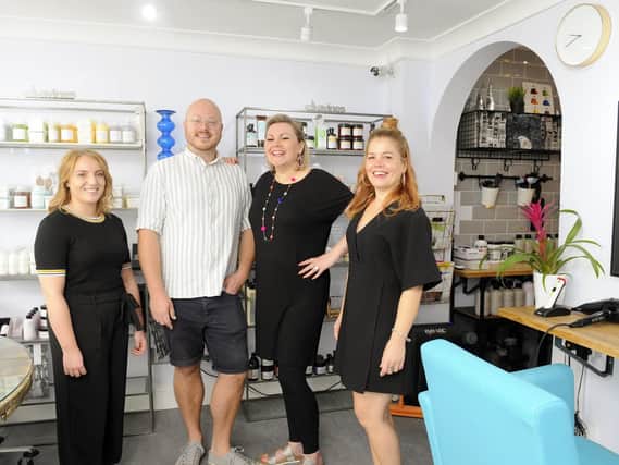 The team at Tint Hair Lounge in West Street, Emsworth. Pictured left to right are: Amie Lovemey, Peter Gibbs, Sarah Elliott, and Kim Taylor 
Picture by: Malcolm Wells (180824-0907)