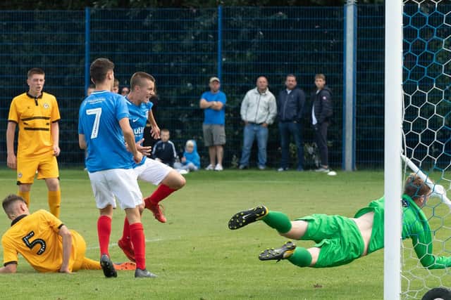 Alfie Stanley equalises for Pompey Academy against Newport County Academy. Picture: Keith Woodland