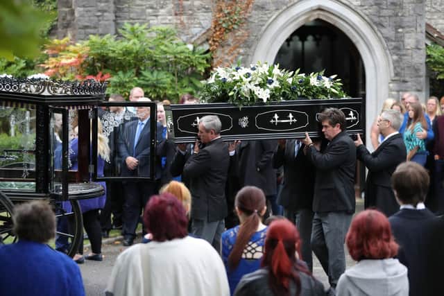 The coffin of 13-year-old Lucy McHugh is carried out of the chapel at Hollybrook cemetery in Shirley, Southampton, after her funeral.