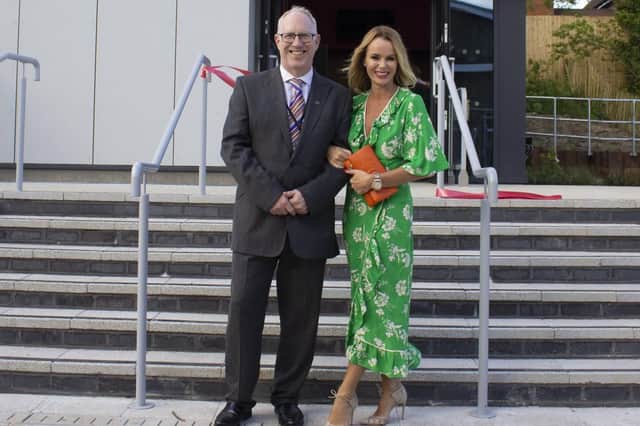 Amanda Holden back at her old school in May this year, to open Swanmore College's new performing arts building. She is pictured with headteacher Kyle Jonathan
Picture: Swanmore College