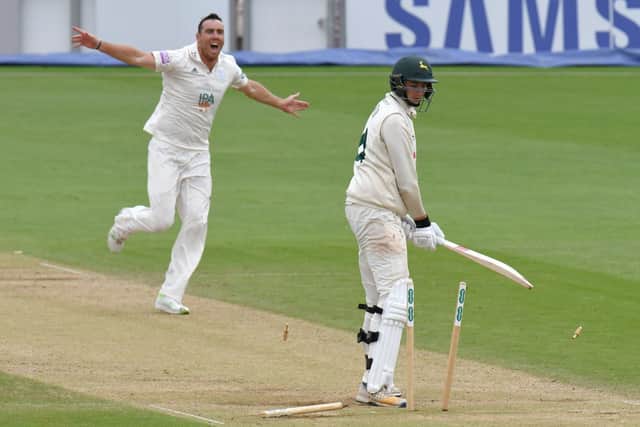 Kyle Abbott took three wickets but Hampshire were well below par on day two at Essex. Picture: Neil Marshall