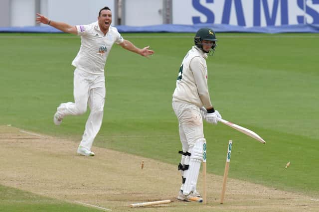 Kyle Abbott took three wickets but Hampshire were well below par on day two at Essex. Picture: Neil Marshall