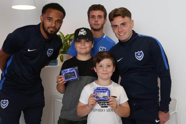Pompey players, Anton Walkes and Ben Thompson with Hayden Lewis, Henry Pilgrim 8 and Stan Pilgrim 12
Picture : Habibur Rahman