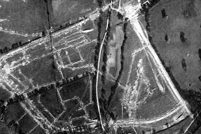 First footings being dug on the Leigh Park estate The white line down the centre is Riders Lane with Dunsbury Way to the right and Bramdean Drive along the top left to right.
