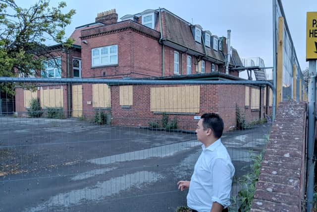 Havant MP Alan Mak at the site of the former Emsworth Victoria Cottage Hospital